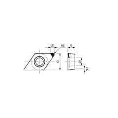 Turning Insert:  Q-DCMW32.51 BX330,  Polycrystalline Cubic Boron Nitride Uncoated Finish,  Right Hand,  3/8″ Inscribed Circle,  0.0160″ Corner Radius,  55.0 &deg N/A Diamond,  Series  DCMW