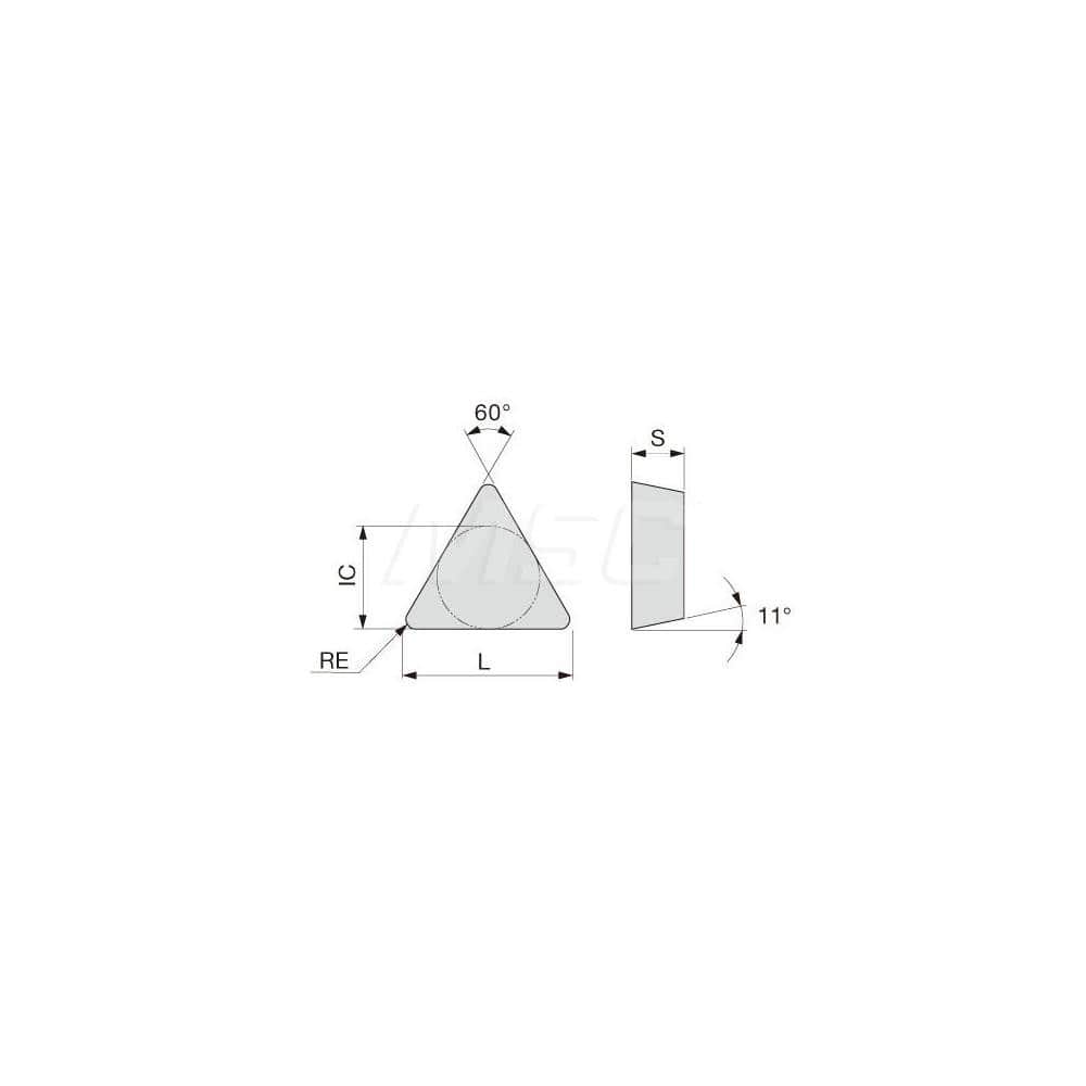 Turning Insert:  TPMN221 T5115,  Solid Carbide TiCN, Al2O3 & TiN Finish,  Neutral,  1/4″ Inscribed Circle,  0.0160″ Corner Radius,  60.0 &deg N/A Triangle,  Series  TPMN