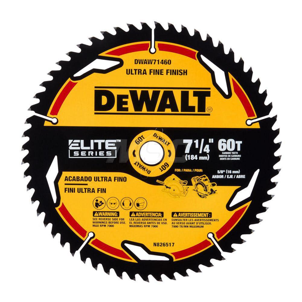 Wet & Dry Cut Saw Blade: 7-1/4″ Dia, 5/8″ Arbor Hole, 0.067″ Kerf Width, 60 Teeth Use on Wood Cutting, Round with Diamond Knockout Arbor