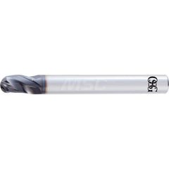 Ball End Mill: 0.315″ Dia, 0.4724″ LOC, 3 Flute, Solid Carbide 70 mm OAL, 8 mm Shank Dia, 30 ° Helix, DUROREY Coated, Single End, Series 4730