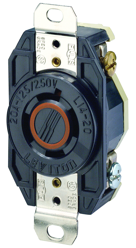 20 Amp; 125/250 Volt; NEMA L14-20R; 3P; 4W; Flush Mtg Locking Receptacle; Industrial Grade; Grounding; V-0-MAX - Black - Industrial Tool & Supply