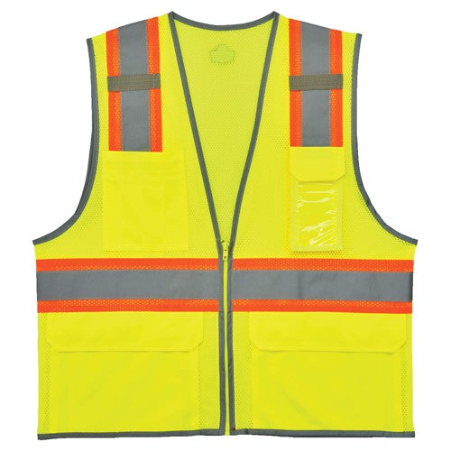 8246Z S/M Lime 2-Tone Mesh Vest Type R Class 2 W/ Reflective - Industrial Tool & Supply