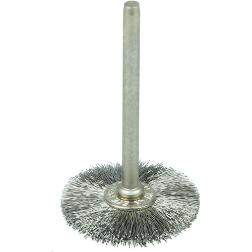 1″ Miniature Wire Wheel, .003″ Stainless Steel Fill, 1/8″ Stem - Industrial Tool & Supply
