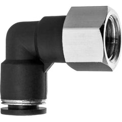Value Collection - 1/4" OD, NPT Female, Nylon Push-to-Connect Female Elbow - 150 Max psi, Black - Industrial Tool & Supply