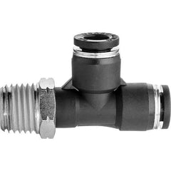 Value Collection - 3/8" OD, NPT Male, Nylon Push-to-Connect Male Run Tee - 150 Max psi, Black - Industrial Tool & Supply