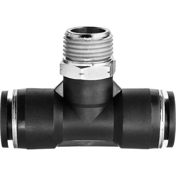 Value Collection - 3/8" OD, NPT Male, Nylon Push-to-Connect Male Branch Tee - 150 Max psi, Black - Industrial Tool & Supply