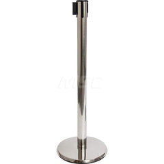 Free Standing Barrier Post: 40″ High, 2-1/2″ Dia, Steel Post Cast Iron with NoScuff & Stainless Steel Round & Standard Base, Polished Stainless Steel