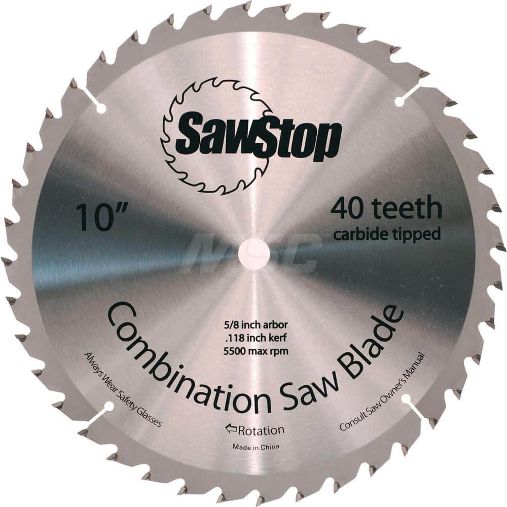 Wet & Dry Cut Saw Blade: 10″ Dia, 5/8″ Arbor Hole, 0.079″ Kerf Width, 40 Teeth Solid Carbide Teeth, Use on Wood, Standard Arbor