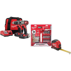 Cordless Tool Combination Kit: 18V (2) 18V RED Lithium-Ion Batteries, Carrying Case, Charger, 50PC Bit/Socket Impact Set& 25' Tape Measure