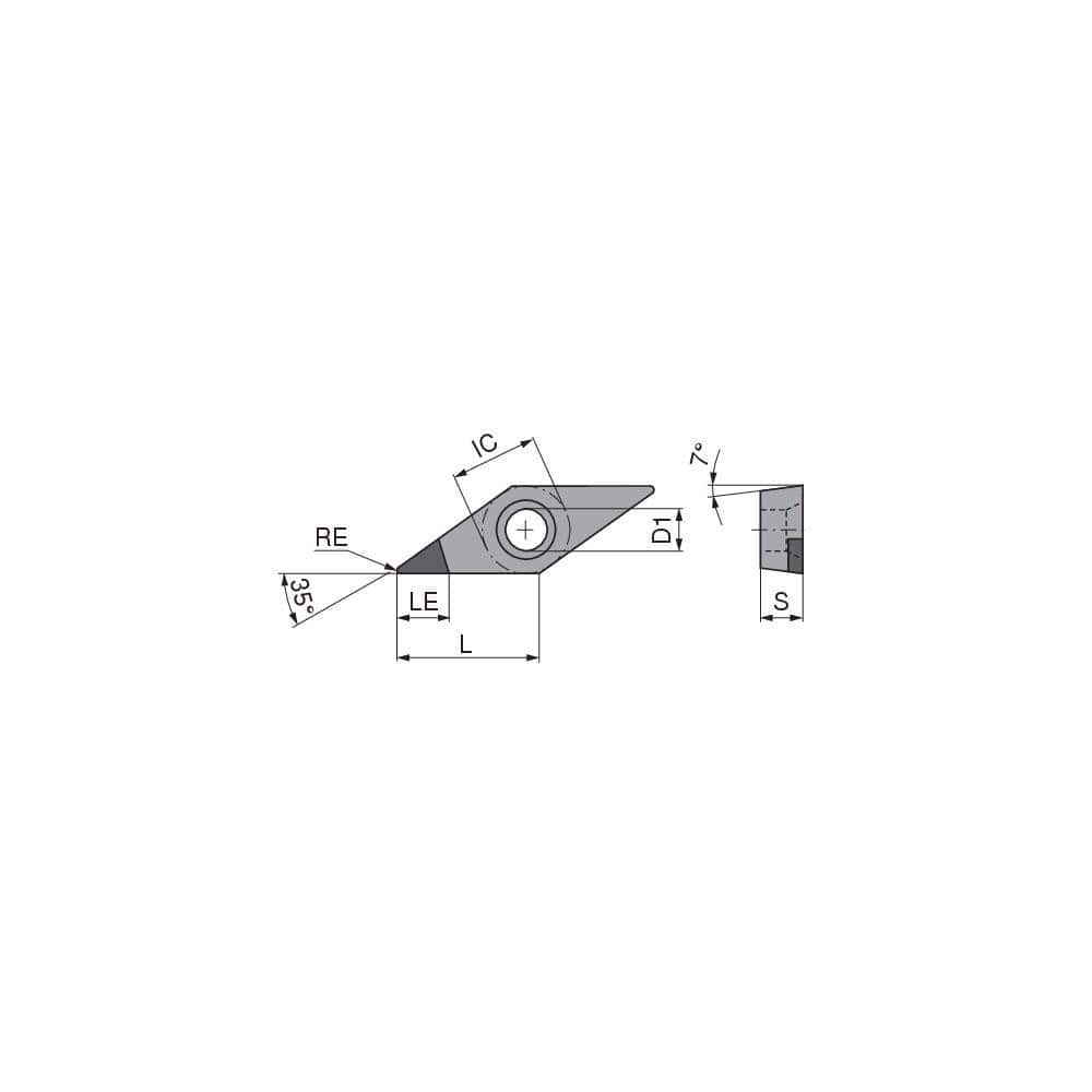 Turning Insert:  VCGW220.5FN_A5 CTDPD20,  Polycrystalline Diamond Uncoated Finish,  Neutral,  1/4″ Inscribed Circle,  0.0079″ Corner Radius,  35.0 &deg N/A Diamond,  Series  VCGW