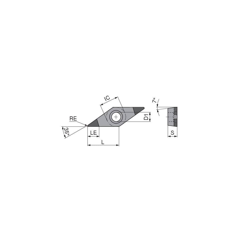 Turning Insert:  VCGW221TN014EB3,  Polycrystalline Cubic Boron Nitride TiCN Finish,  Neutral,  1/4″ Inscribed Circle,  0.0157″ Corner Radius,  35.0 &deg N/A Diamond,  Series  VCGW