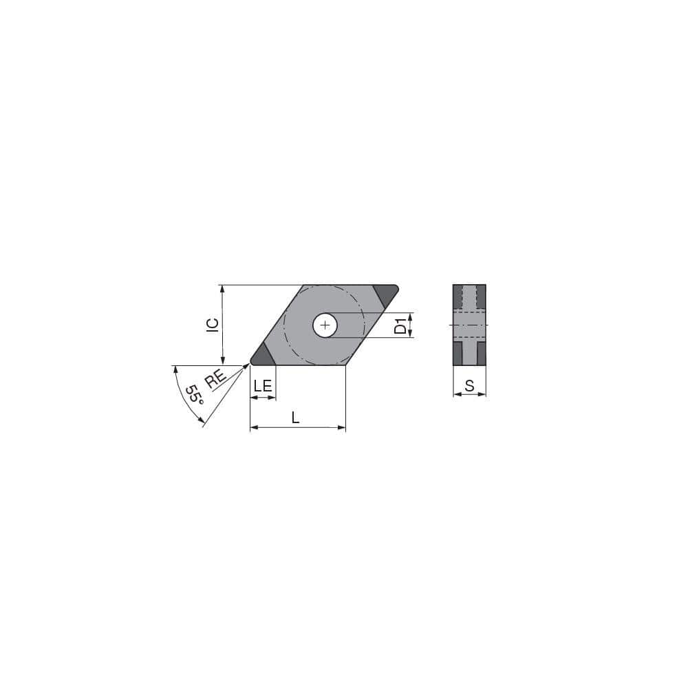 Turning Insert:  DNGA442SN014FL3,  Polycrystalline Cubic Boron Nitride TiN Finish,  Neutral,  1/2″ Inscribed Circle,  0.0315″ Corner Radius,  55.0 &deg N/A Diamond,  Series  DNGA