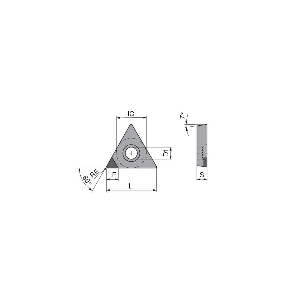 Turning Insert:  TCGW18155TN012DA4,  Polycrystalline Cubic Boron Nitride TiCN Finish,  Neutral,  0.0079″ Corner Radius,  60.0 &deg N/A Triangle,  Series  TCGW