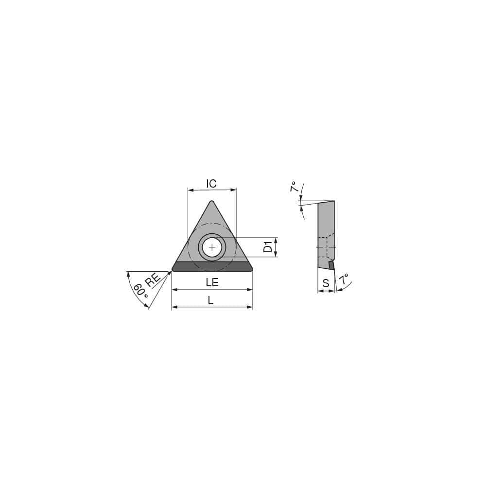 Turning Insert:  TCGT2155FNA4CB2,  Polycrystalline Diamond Uncoated Finish,  Neutral,  1/4″ Inscribed Circle,  0.0079″ Corner Radius,  60.0 &deg N/A Triangle,  Series  TCGT