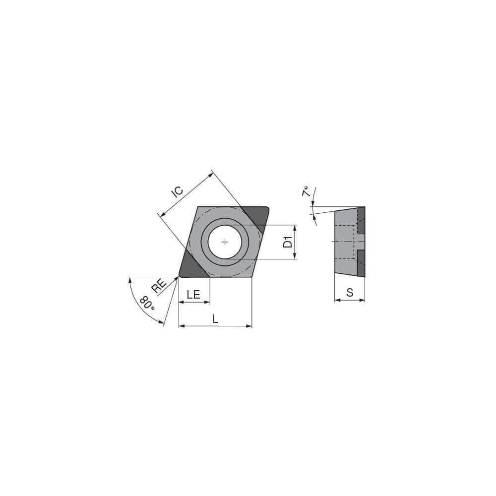 Turning Insert:  CCGW3255SN009BB3,  Polycrystalline Cubic Boron Nitride Uncoated Finish,  Neutral,  0.0079″ Corner Radius,  80.0 &deg N/A Diamond,  Series  CCGW