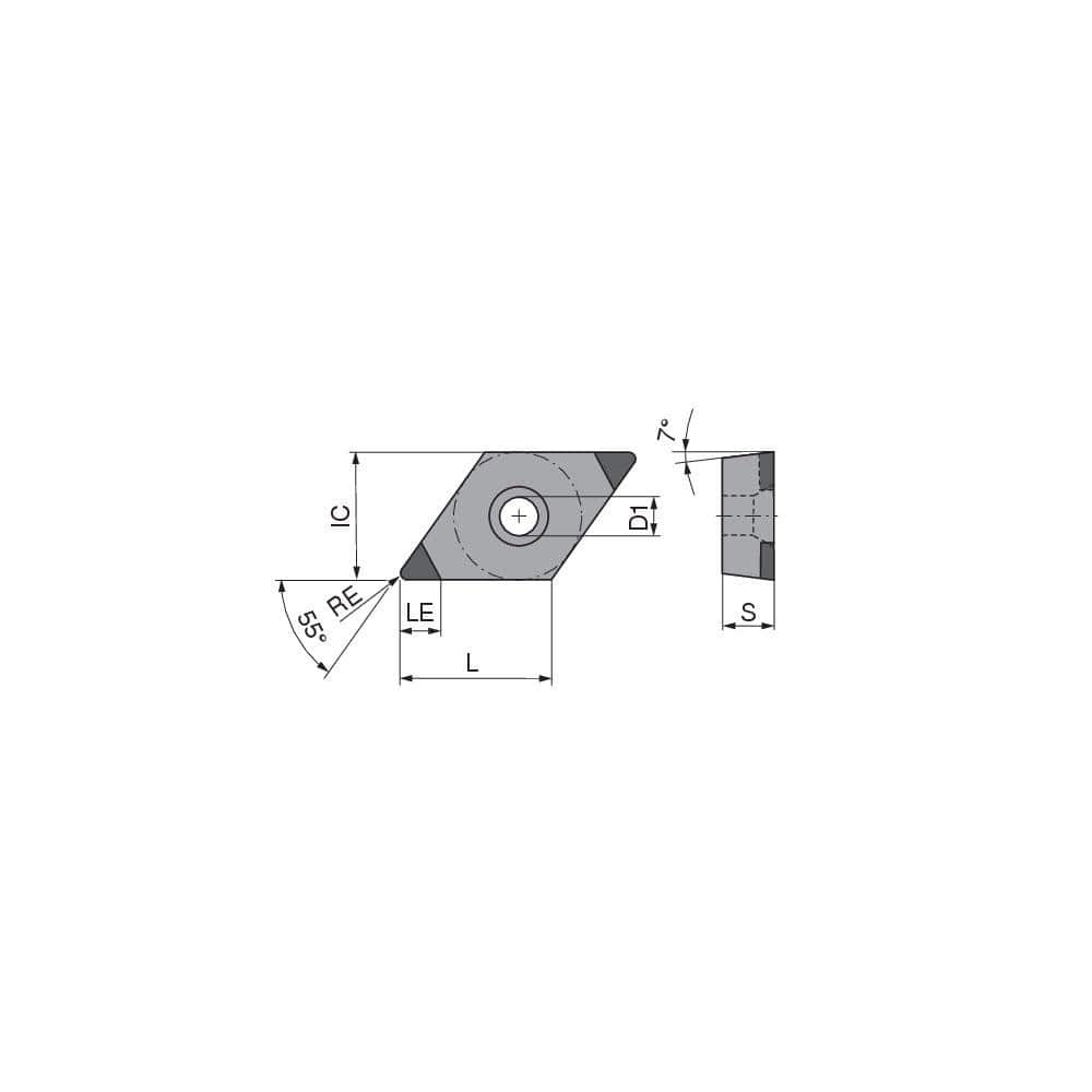 Turning Insert:  DCGW2151SN011CB4,  Polycrystalline Cubic Boron Nitride TiCN Finish,  Neutral,  1/4″ Inscribed Circle,  0.0157″ Corner Radius,  55.0 &deg N/A Diamond,  Series  DCGW