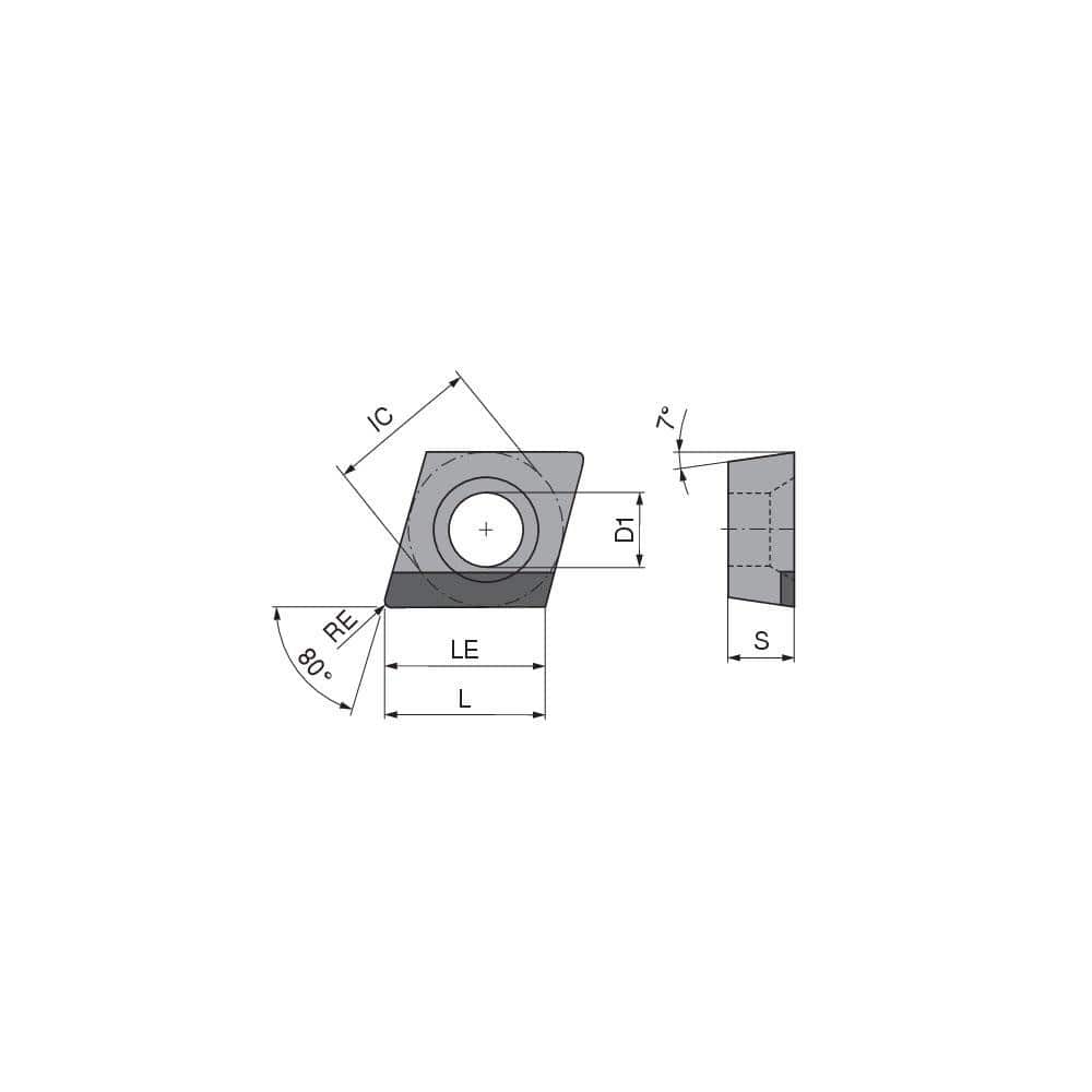 Turning Insert:  CCGW3252TRR012DA10,  Polycrystalline Cubic Boron Nitride Uncoated Finish,  Right Hand,  0.0315″ Corner Radius,  80.0 &deg N/A Diamond,  Series  CCGW