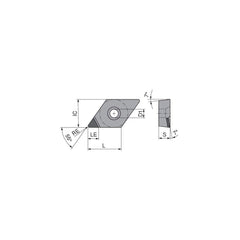 Turning Insert:  DCGT2150FNA4CB1,  Polycrystalline Diamond Uncoated Finish,  Neutral,  1/4″ Inscribed Circle,  0.0039″ Corner Radius,  55.0 &deg N/A Diamond,  Series  DCGT