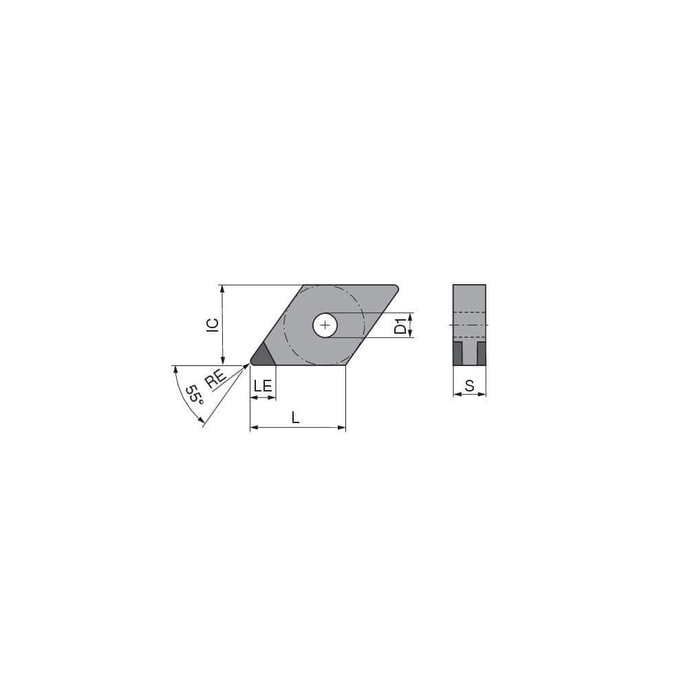 Turning Insert:  DNGA441SN009DK3,  Polycrystalline Cubic Boron Nitride Uncoated Finish,  Neutral,  1/2″ Inscribed Circle,  0.0157″ Corner Radius,  55.0 &deg N/A Diamond,  Series  DNGA