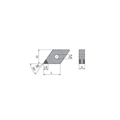 Turning Insert:  DNGA441SN009DK3,  Polycrystalline Cubic Boron Nitride Uncoated Finish,  Neutral,  1/2″ Inscribed Circle,  0.0157″ Corner Radius,  55.0 &deg N/A Diamond,  Series  DNGA