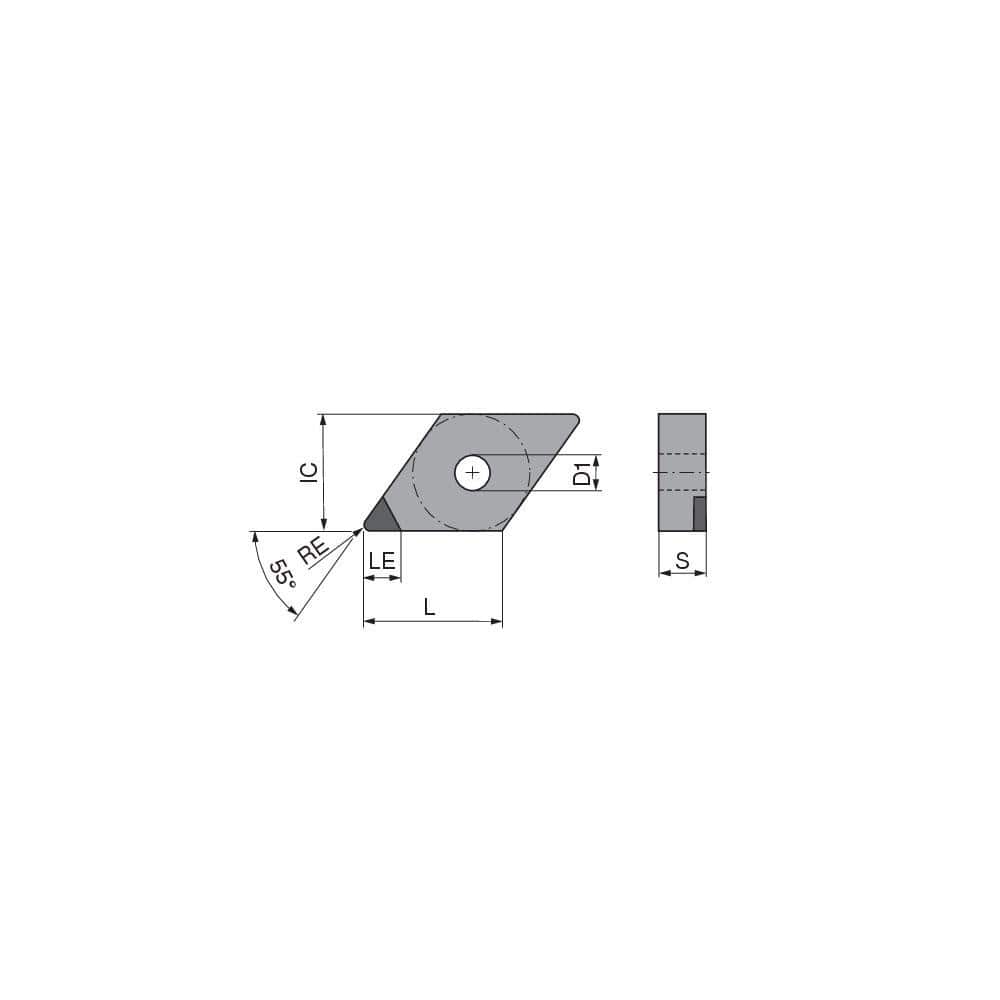 Turning Insert:  DNGA431FN_A4 CTBH40U,  Polycrystalline Cubic Boron Nitride TiN Finish,  Neutral,  1/2″ Inscribed Circle,  0.0157″ Corner Radius,  55.0 &deg N/A Diamond,  Series  DNGA