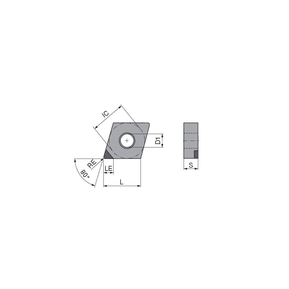 Turning Insert:  CNGA433FN_A3 CTBS20U,  Polycrystalline Cubic Boron Nitride Uncoated Finish,  Neutral,  1/2″ Inscribed Circle,  0.0472″ Corner Radius,  80.0 &deg N/A Diamond,  Series  CNGA