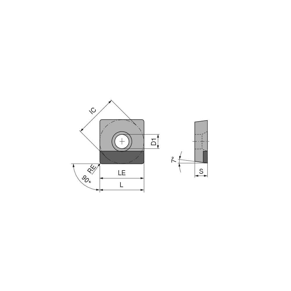 Turning Insert:  SCGW3252TN012DA3,  Polycrystalline Cubic Boron Nitride Uncoated Finish,  Neutral,  0.0315″ Corner Radius,  90.0 &deg N/A Square,  Series  SCGW