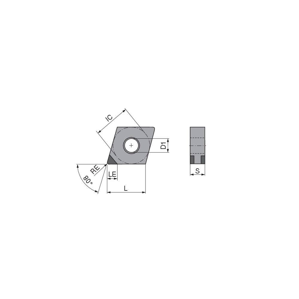 Turning Insert:  CNGA433SN011DK2,  Polycrystalline Cubic Boron Nitride TiCN Finish,  Neutral,  1/2″ Inscribed Circle,  0.0472″ Corner Radius,  80.0 &deg N/A Diamond,  Series  CNGA