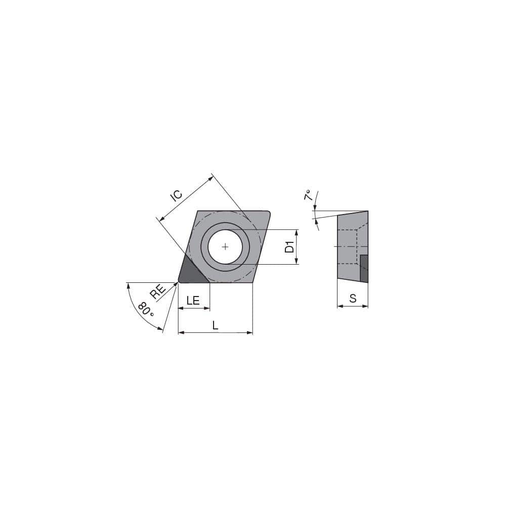 Turning Insert:  CCGW32.51FN_A3 CTBH21U,  Polycrystalline Cubic Boron Nitride TiCN Finish,  Neutral,  0.0157″ Corner Radius,  80.0 &deg N/A Diamond,  Series  CCGW