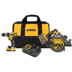 DeWALT - Cordless Tool Combination Kits; Voltage: 60 ; Tools: 1/2" Brushless Hammer Drill/Driver; 7-1/4" Circular Saw ; Battery Chemistry: Lithium Ion ; Battery Series: FLEXVOLT ; Battery Included: Yes ; Number of Batteries: 2 - Exact Industrial Supply