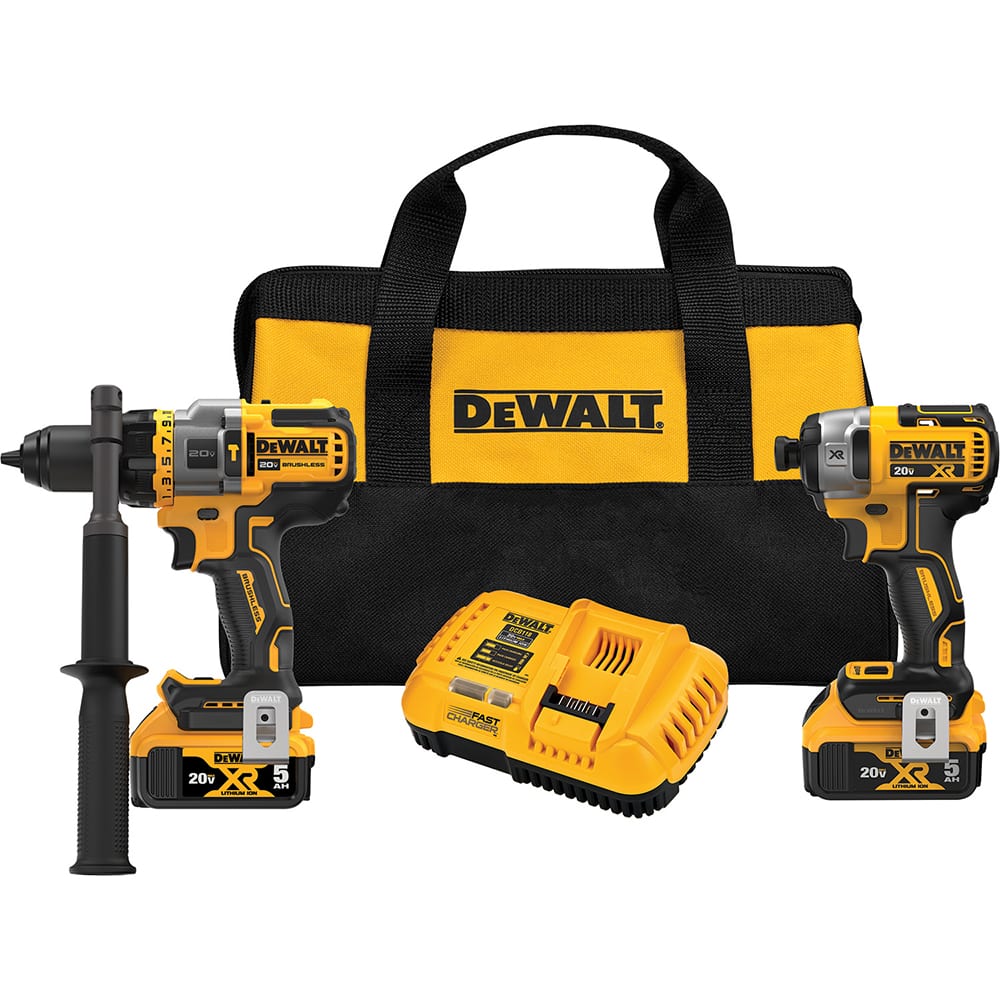 DeWALT - Cordless Tool Combination Kits; Voltage: 20 ; Tools: 1/2" Brushless Hammer Drill/Driver; 1/4" Impact Driver ; Battery Chemistry: Lithium Ion ; Battery Series: 20V MAX ; Battery Included: Yes ; Number of Batteries: 2 - Exact Industrial Supply