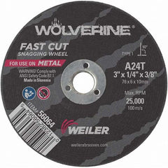 Weiler - 3 x 1/4, 3/8" Hole Aluminum Oxide Cutoff Wheel - Industrial Tool & Supply