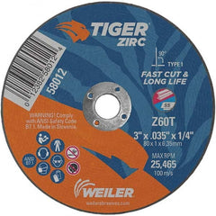 Weiler - 3 x 0.035, 1/4" Hole 60 Grit Zirconia Alumina Cutoff Wheel - Industrial Tool & Supply