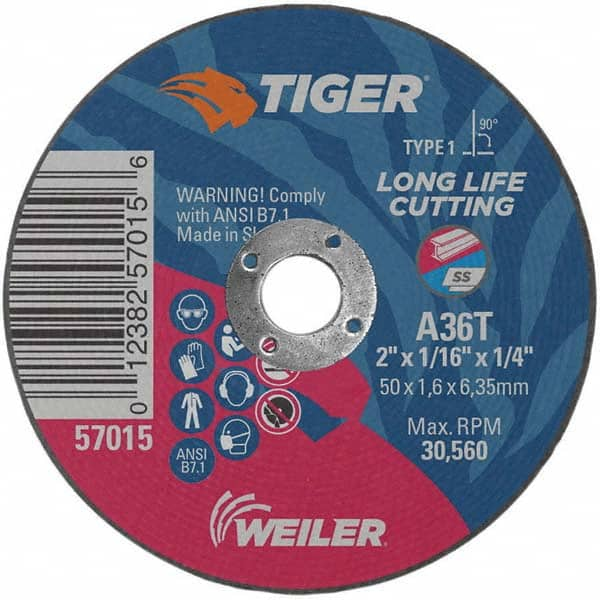 Weiler - 2 x 1/16, 1/4" Hole 36 Grit Aluminum Oxide Cutoff Wheel - Industrial Tool & Supply