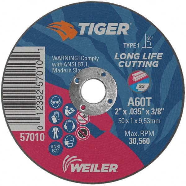 Weiler - 2 x 0.035, 3/8" Hole 60 Grit Aluminum Oxide Cutoff Wheel - Industrial Tool & Supply