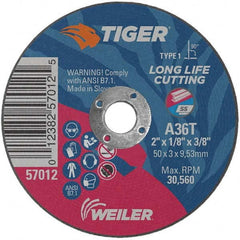 Weiler - 2 x 1/8, 3/8" Hole 36 Grit Aluminum Oxide Cutoff Wheel - Industrial Tool & Supply