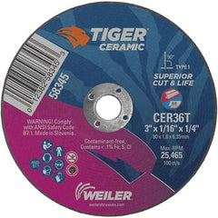 Weiler - 3 x 1/16, 1/4" Hole 36 Grit Ceramic Alumina Cutoff Wheel - Industrial Tool & Supply