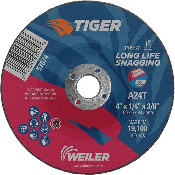 Weiler - Depressed-Center Wheels Wheel Diameter (Inch): 4 Wheel Thickness (Inch): 1/4 - Industrial Tool & Supply