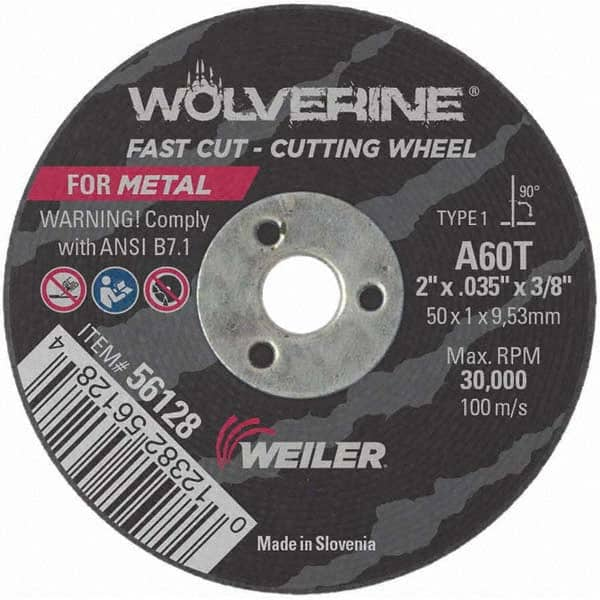 Weiler - 2 x 0.035, 3/8" Hole 60 Grit Aluminum Oxide Cutoff Wheel - Industrial Tool & Supply