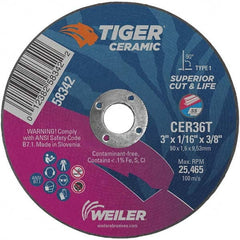 Weiler - 3 x 1/16, 3/8" Hole 36 Grit Ceramic Alumina Cutoff Wheel - Industrial Tool & Supply