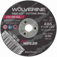 Weiler - 2 x 1/8, 3/8" Hole 36 Grit Aluminum Oxide Cutoff Wheel - Industrial Tool & Supply