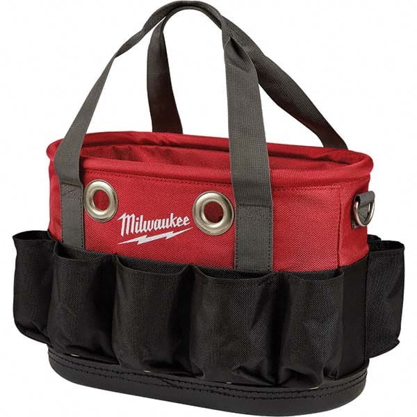 Milwaukee Tool - 24 Pocket, Ballistic Nylon, Black/Red Tool Bag - Industrial Tool & Supply