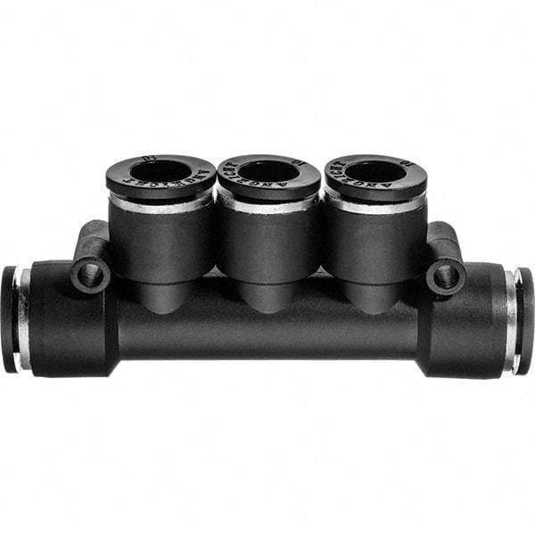 Value Collection - 6mm OD, Nylon Push-to-Connect Manifold 3 Tubes - 150 Max psi, Black - Industrial Tool & Supply