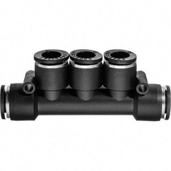 Value Collection - 6mm OD, Nylon Push-to-Connect Manifold 3 Tubes - 150 Max psi, Black - Industrial Tool & Supply