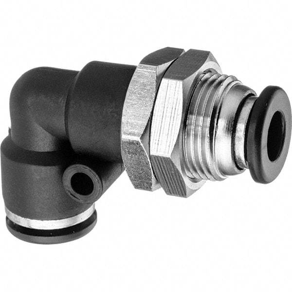 Value Collection - 1/2" OD, Nylon Push-to-Connect Bulkhead Union Elbow - 150 Max psi, Black - Industrial Tool & Supply