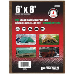 Erickson Manufacturing - Tarps & Dust Covers; Material: Polyethylene ; Width (Feet): 6.00 ; Grommet: Yes ; Color: Brown ; Length: 8 - Exact Industrial Supply