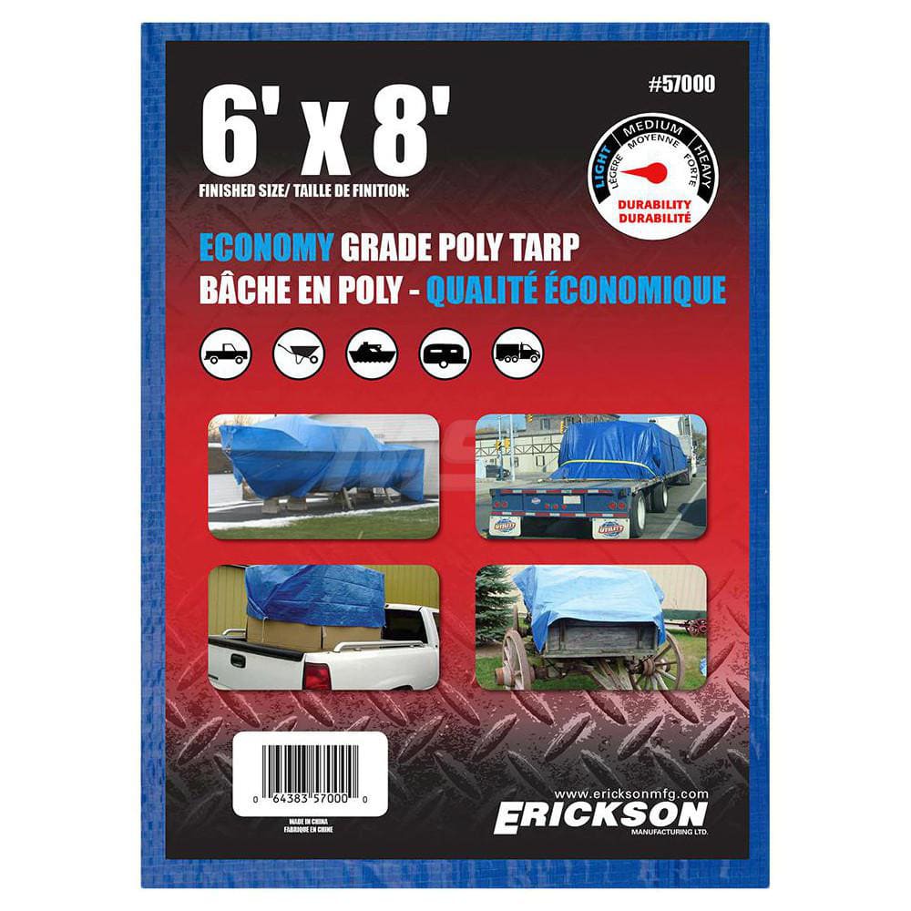 Erickson Manufacturing - Tarps & Dust Covers; Material: Polyethylene ; Width (Feet): 6.00 ; Grommet: Yes ; Color: Blue ; Length: 8 - Exact Industrial Supply