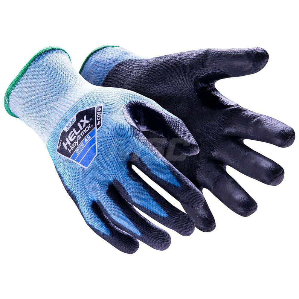 Cut, Puncture & Abrasive-Resistant Gloves: Size L, ANSI Cut A5, ANSI Puncture 4, Polyurethane, HPPE Blend Blue, Palm & Fingers Coated, HPPE Blend Lined, HPPE Blend Back, Textured Grip, ANSI Abrasion 5