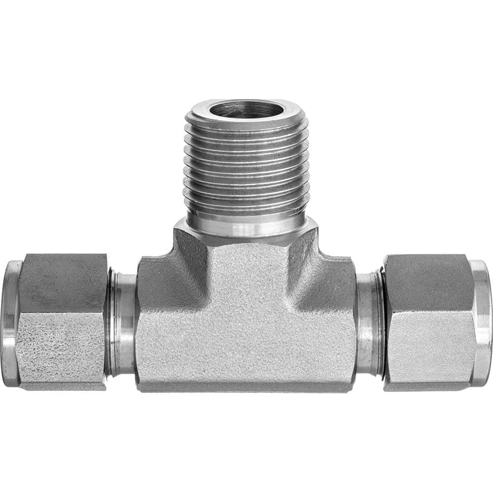 USA Sealing - Metal Compression Tube Fittings; Type: Branch Tee ; End Connections: Tube OD x Male NPT ; Tube Outside Diameter (Inch): 1/4 ; Thread Size: 1/8 ; Material: Steel ; Maximum Working Pressure (psi): 4900.000 - Exact Industrial Supply