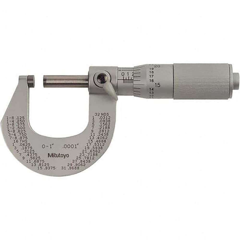0 to 1″ Range, 0.0001″ Graduation, Mechanical Outside Micrometer Ratchet Stop Thimble, 1.1″ Throat Depth, Accurate to 0.0001″, NIST Traceability Certification